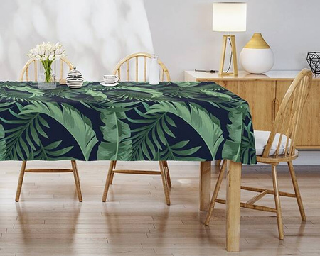 OBRUS NA STÓŁ BOHO LIŚCIE BAWEŁNA ZIELONY CZARNY OBRUS 140X240