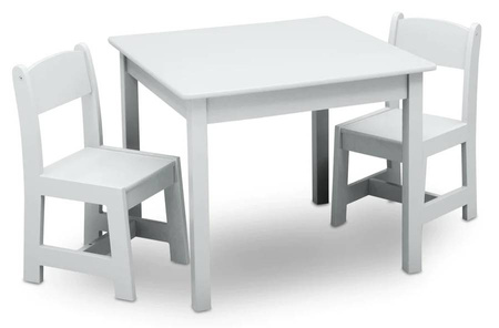 BIAŁY STOLIK DREWNIANY STÓŁ 2 KRZESEŁKA DLA DZIECI MEBLE