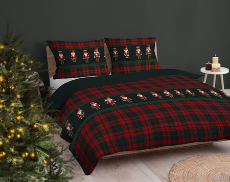 POŚCIEL ŚWIĄTECZNA ŚWIĘTA DZIADEK ŻOŁNIERZYK CZERWONA KRATA BAWEŁNA 160X200