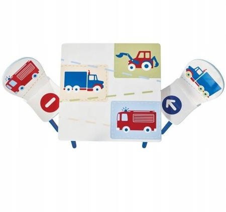 AUTA AUTO KOPARKA STRAŻ CHŁOPA STÓŁ STOLIK KRZESŁA