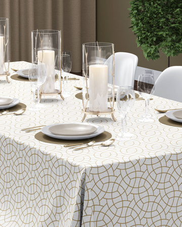 OBRUS NA STÓŁ BEŻOWY KOŁA BOHO 140x220 BAWEŁNA