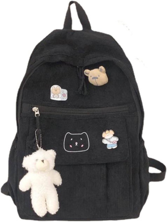 PLECAK CZARNY KOTEK SZKOLNY WYCIECZKOWY BRELOK PRZYPINKI MŁODZIEŻOWY