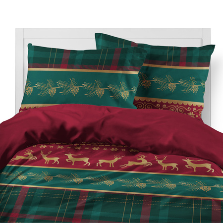 POŚCIEL ŚWIĘTA ŚWIĄTECZNA FLANELA RENIFER KRATKA FLANELOWA CZERWONA 220X200