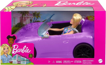BARBIE AUTO KABRIOLET Fioletowy SAMOCHÓD DLA LALEK Zestaw z lalką + LALKA