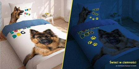 PIESEK PIES OWCZAREK WILCZUR POŚCIEL ŚWIECI ŚWIECĄCA W CIEMNOŚCI 160X200