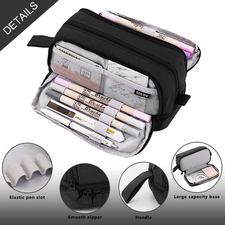 DUŻY PIÓRNIK WIELOFUNKCYJNY SASZETKA KOSMETYCZKA CZTEROKOMOROWY SZKOLNY