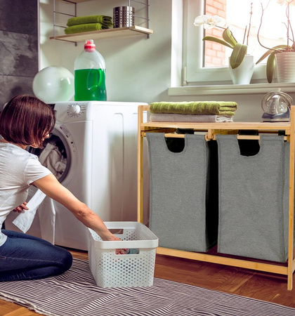 Kosz na pranie bambusowy 2-komorowy BAMBOO łazienka blielizna worki