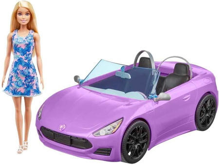 BARBIE AUTO KABRIOLET Fioletowy SAMOCHÓD DLA LALEK Zestaw z lalką + LALKA