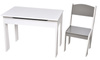 STOLIK BIAŁY SIWY DREWNIANY Z POJEMNIKIEM KRZESEŁKO ZESTAW DLA DZIECI MEBLE