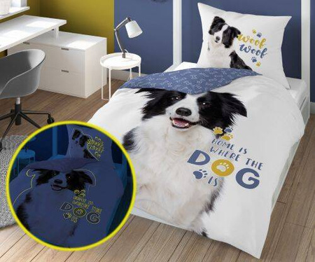 PIES PIESEK Border Collie POŚCIEL ŚWIECĄCA W CIEMNOŚCI ŚWIECI 140x200