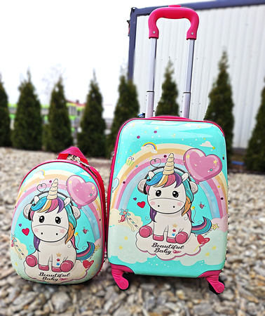 JEDNOROŻEC UNICORN ZESTAW WALIZKA KABINOWA DZIECI BAGAŻ PODRÓŻNA + PLECAK