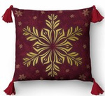 PODUSZKA ŚWIATECZNA JASIEK 45x45 Z FRĘDZLAMI ŚNIEŻYNKA CZERWONA + WKŁAD 