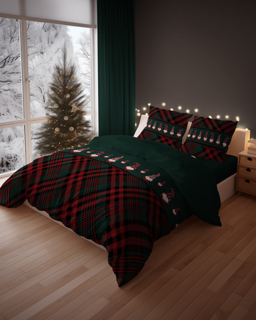 ŚWIĘTA ŚWIĄTECZNA POŚCIEL ELF ELFY ZIELONA KRATKA BAWEŁNA 160X200