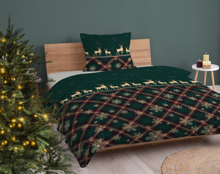 ŚWIĘTA ŚWIĄTECZNA POŚCIELZIELONA RENIFERY KRATKA ŚNIEŻYNKA BAWEŁNA 140X200