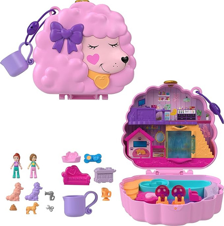 POLLY POCKET ZESTAW TOREBKA KOMPAKTOWA PIESEK PUDEL FRYZJER GROOMER