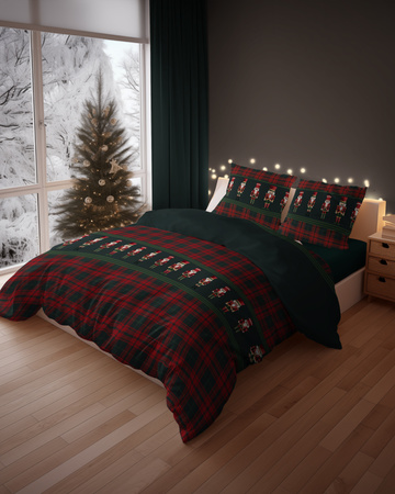 POŚCIEL ŚWIĄTECZNA ŚWIĘTA DZIADEK ŻOŁNIERZYK CZERWONA KRATA BAWEŁNA 220X200