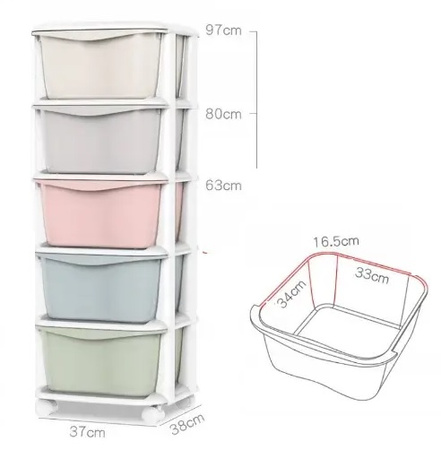 PLASTIKOWY POJEMNIK REGAŁ KOSZ NA ZABAWKI SZAFKA SZUFLADY 5 PÓŁEK