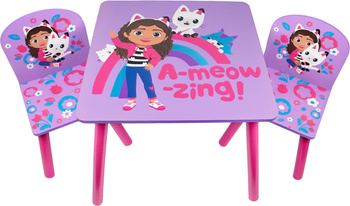 KOCI DOMEK GABI STÓŁ STOLIK DLA DZIECI DREWNIANY 2 KRZESEŁKA  MEBLE