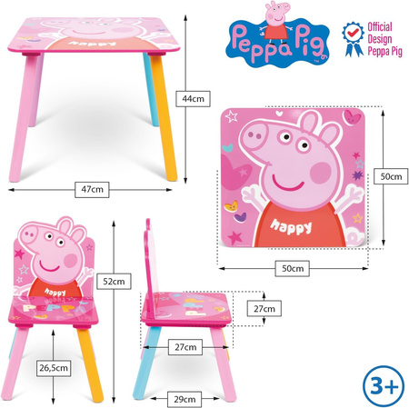 PEPPA PIG ŚWINKA STOLIK STÓŁ DREWNIANY 2 KRZESŁA DLA DZIECI MEBLE