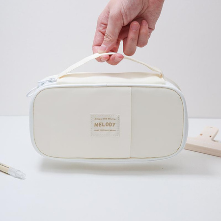 PIÓRNIK WIELOFUNKCYJNY SASZETKA KOSMETYCZKA TRZYKOMOROWA SZKOLNY KREMOWY