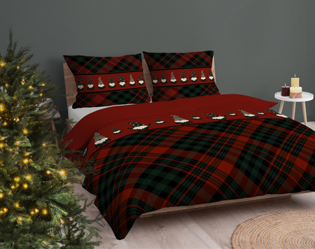 ŚWIĘTA ŚWIĄTECZNA POŚCIEL ELF ELFY CZERWONA KRATKA BAWEŁNA 220X200