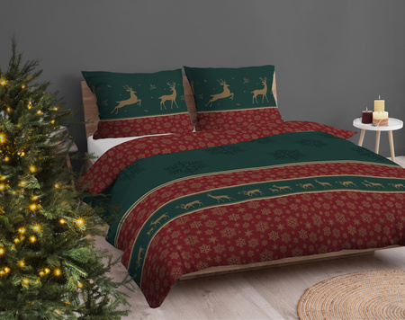 ŚWIĘTA ŚWIĄTECZNA POŚCIEL RENIFERY ZIELONA BAWEŁNA 220X200