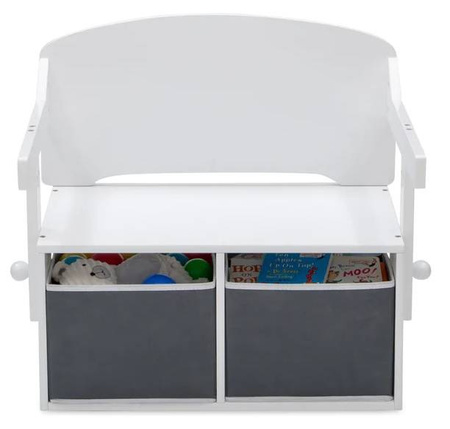 BIAŁE SIWE BIURKO STOLIK SKRZYNIA POJEMNIKI NA ZABAWKI 3W1 DLA DZIECI