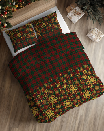 POŚCIEL ŚWIĘTA ŚWIĄTECZNA KRATKA BAWEŁNA SATYNOWA 220X200 GWIAZDKA