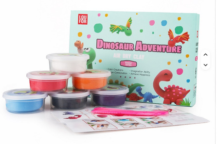 MASA PLASTYCZNA ZESTAW 6 SZTUK SUPER CLAY PIANKOLINA DINOZAURY