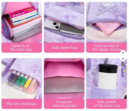 PLECAK SZKOLNY KUROMI TORNISTER PRZYPINKI Klasy 1-3 BRELOK 3-9