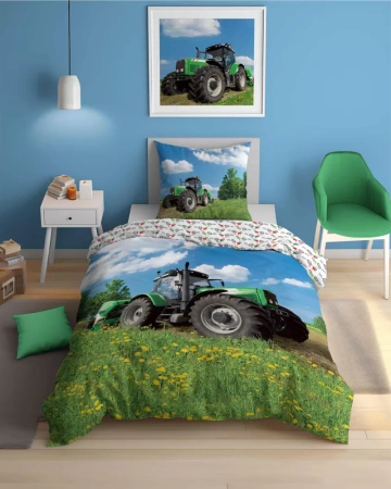 TRAKTOR WIEŚ POLE POŚCIEL ŚWIECĄCA W CIEMNOŚCI FLUO ŚWIECI DZIECI 160X200