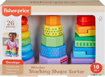 Fisher-Price DREWNIANE PIRAMIDKI KLOCKI SORTER KSZTAŁTÓW SENSORYKA HXT76