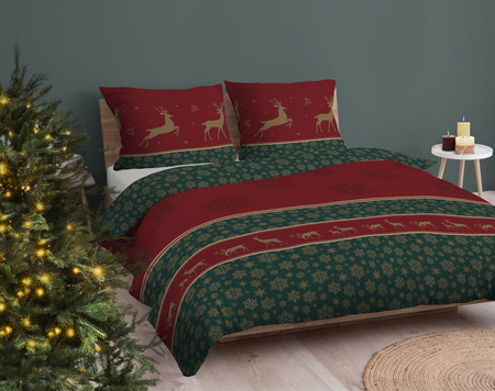 ŚWIĘTA ŚWIĄTECZNA POŚCIEL RENIFERY CZERWONA BAWEŁNA 220X200