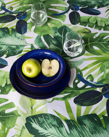 OBRUS NA STÓŁ BOHO LIŚCIE MONSTERA BAWEŁNA ZIELONY 140X220