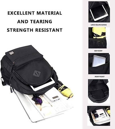 DUŻY PLECAK CZARNY MIEJSKI MĘSKI NA LAPTOPA + USB