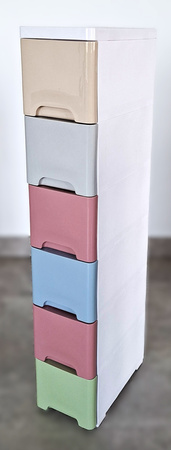 PLASTIKOWY POJEMNIK REGAŁ KOSZ NA ZABAWKI SZAFKA SZUFLADY 6 PÓŁEK