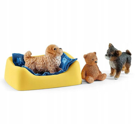 SCHLEICH PIESKI SZCZENIAKI Z POSŁANIEM W KOJCU FIGURKI FARMA 42480