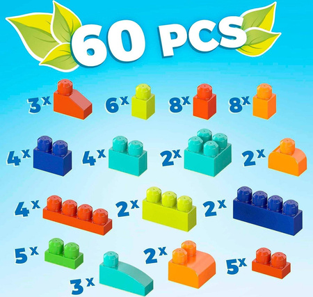 MEGA BLOKS KLOCKI 60 KLOCKÓW DUŻA TORBA GVX10 ZESTAW EKO