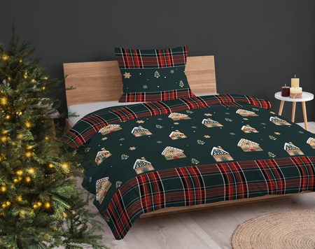 POŚCIEL ŚWIĄTECZNA ŚWIĘTA ZIELONA DOMEK Z PIERNIKA KRATA BAWEŁNA 140X200