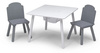 BIAŁY SIWY SZARY STÓŁ STOLIK 2 KRZESŁA DZIECI DREWNIANY ZESTAW + KOSZ