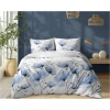 Pościel biała w akwarelowe kwiaty błękitne - 160x200 Bawełna