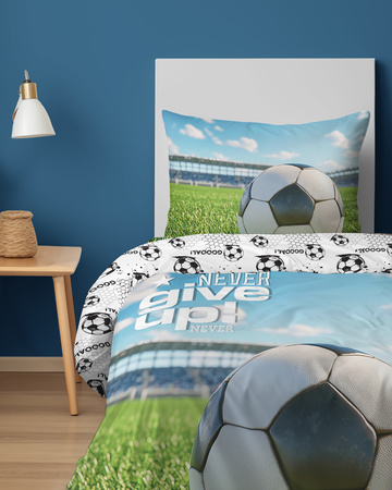Pościel młodzieżowa 140x200 biała z piłką nożną Never Give Up Dream