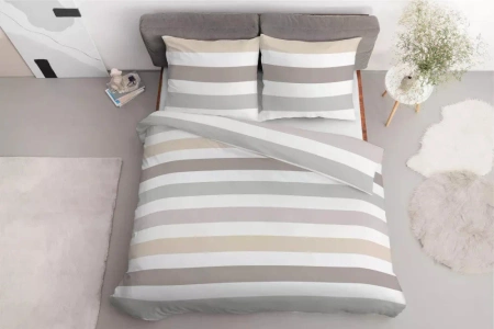 Pościel satynowa 160x200 Biała Kremowa Szara Pasy 5053A Home Satin