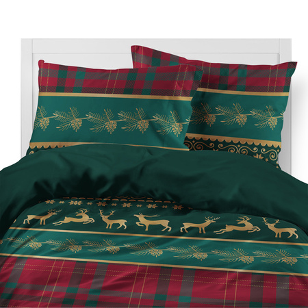 POŚCIEL ŚWIĘTA ŚWIĄTECZNA FLANELA RENIFERY KRATKA FLANELOWA ZIELONA 160X200