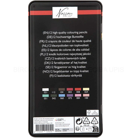 PROFESJONALNE KREDKI Zestaw kredek 12 kolorów MIĘKKIE Nassau Ołówkowe