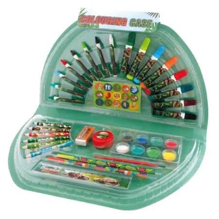 DINOZAUR T-REX ZESTAW PLASTYCZNY KREATYWNY DLA DZIECI PISAKI FARBY 51 SZT