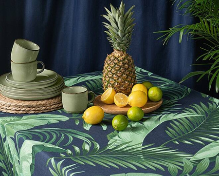 OBRUS NA STÓŁ BOHO LIŚCIE BAWEŁNA ZIELONY CZARNY OBRUS 140X240