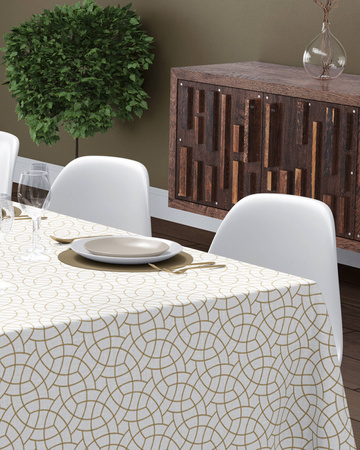 OBRUS NA STÓŁ BEŻOWY KOŁA BOHO 140x220 BAWEŁNA