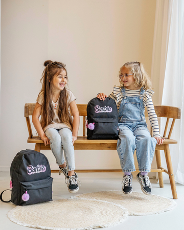 BARBIE CZARNY PLECAK SZKOLNY WYCIECZKOWY DLA DZIECI BRELOK POMPON