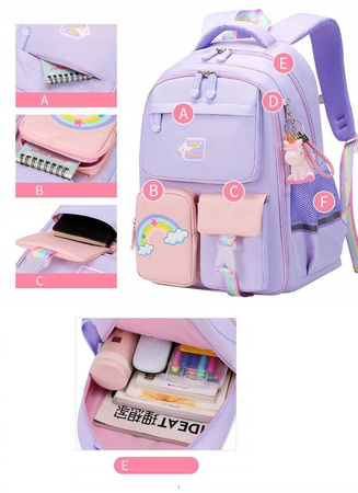 JEDNOROŻEC PLECAK SZKOLNY TORNISTER 1-3 BRELOK ODBLASKI KIESZONKA NA BIDON